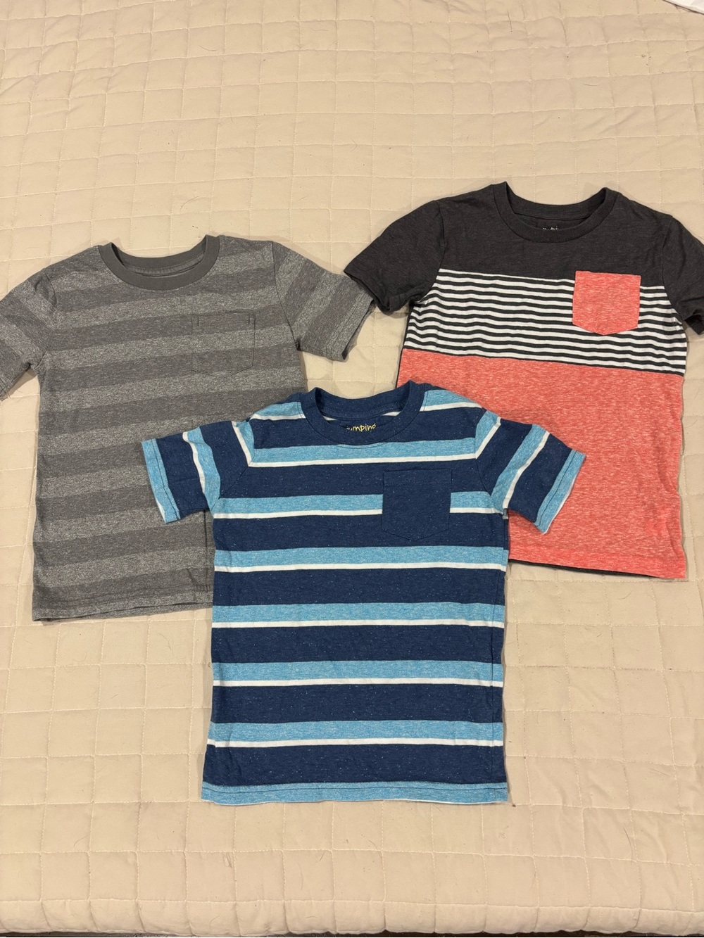 Jumping Beans Bundle 3- Striped Short-Sleeve Pocket Tee - Blue Gray Coral Size 5